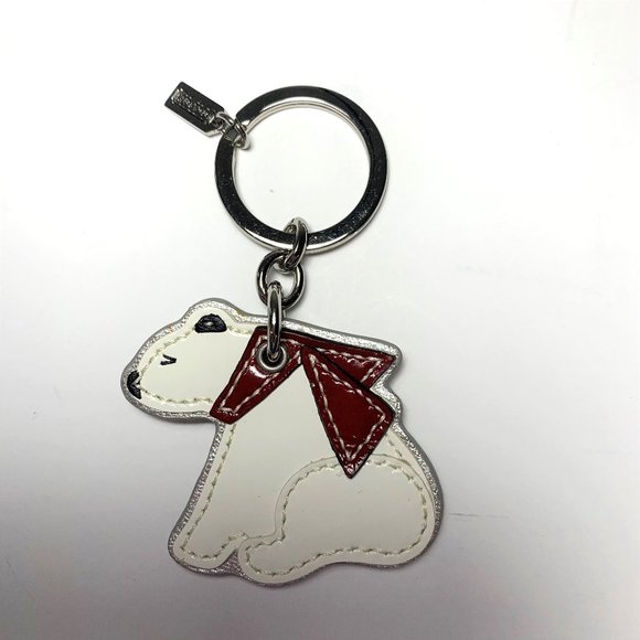 Coach Polar Bear Scarf Winter Patent Leather Key Ring Key Chain KeyFob Bag Charm - Picture 1 of 2
